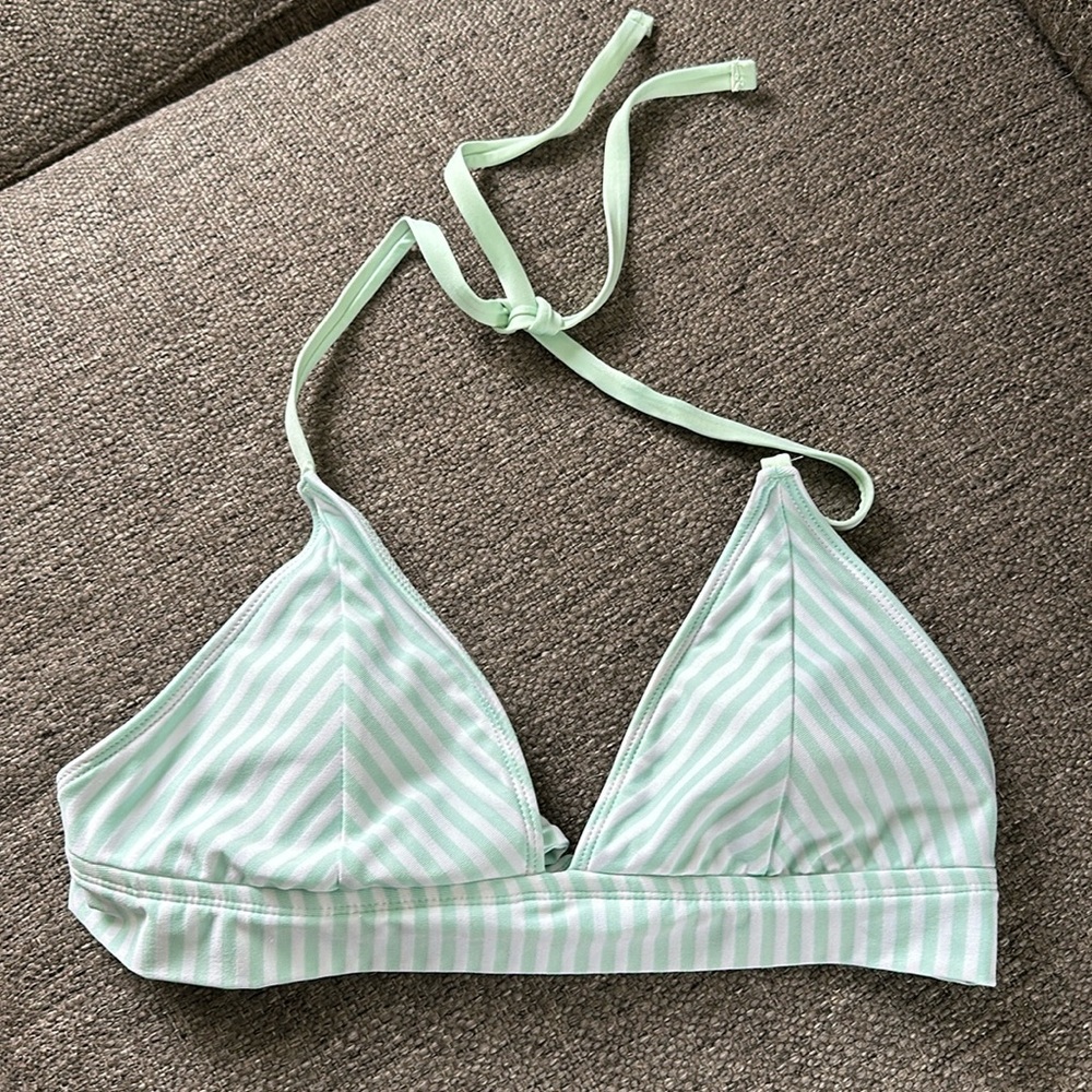 Mossimo Mint Green White Striped Triangle Bikini Top Halter Swimwear Medium M